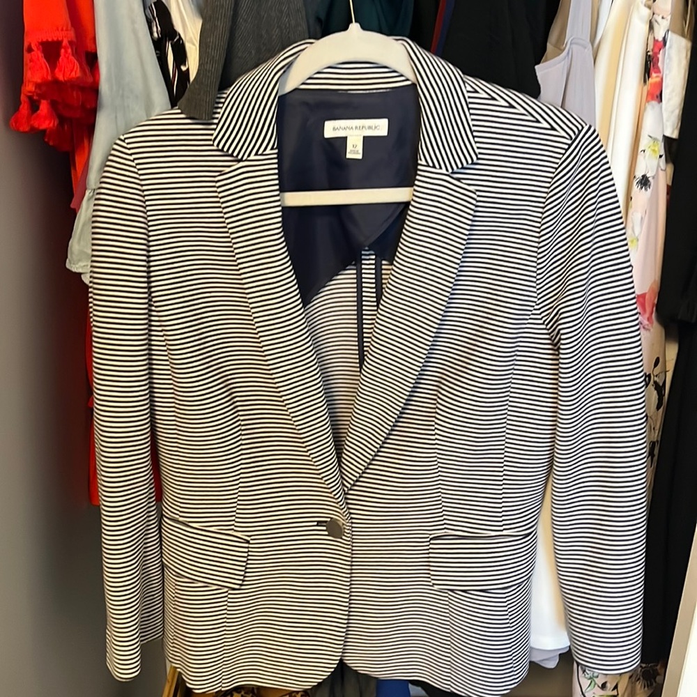 Banana republic navy striped blazer